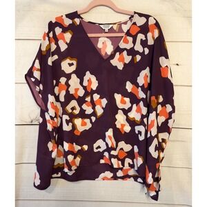 Crosby by Mollie Burch Women XS Purple Orange Leopard‎ Print V Neck Tunic Top